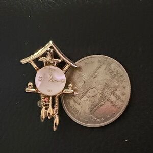 Vintage Elegant Gold Cuckoo Clock Brooch Mother of Pearl